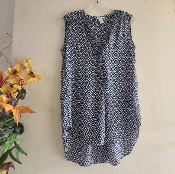 H&M Blue Cute Floral Sleeveless Split V-Neck Size 6 Tunic Top - Picture 12 of 12